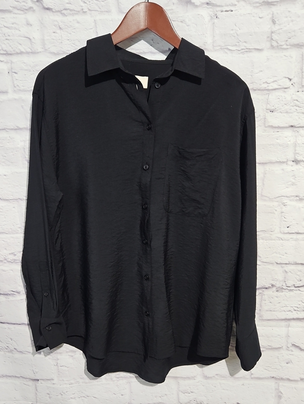 a new day Black Button-Up Oversized Collared Women's Shirt